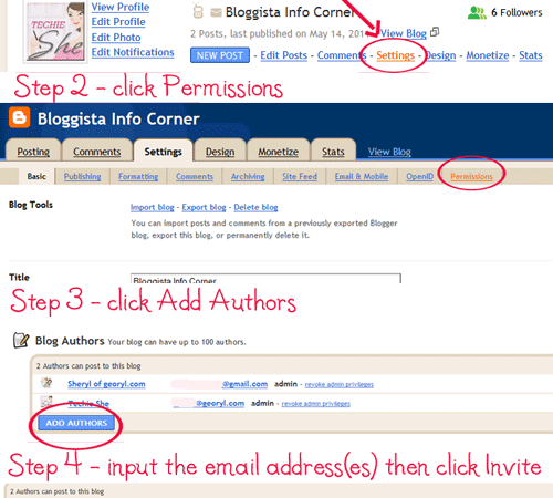 steps in adding authors in blogger