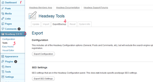 exporting or backup of Headway theme