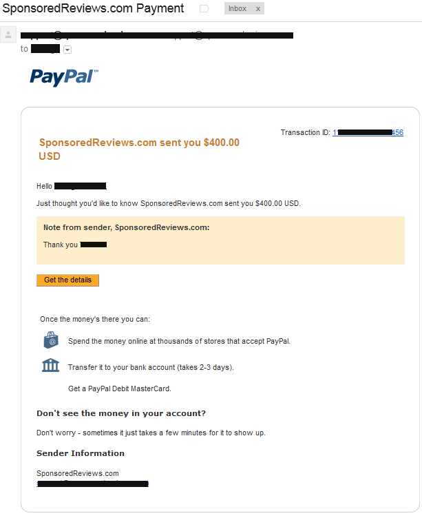 paypal payment from blogging