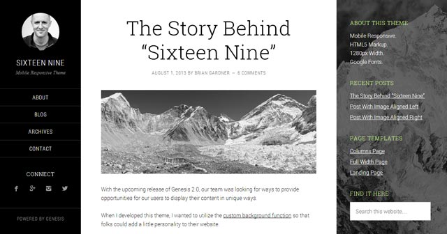 Sixteen Nine WordPress Theme from StudioPress